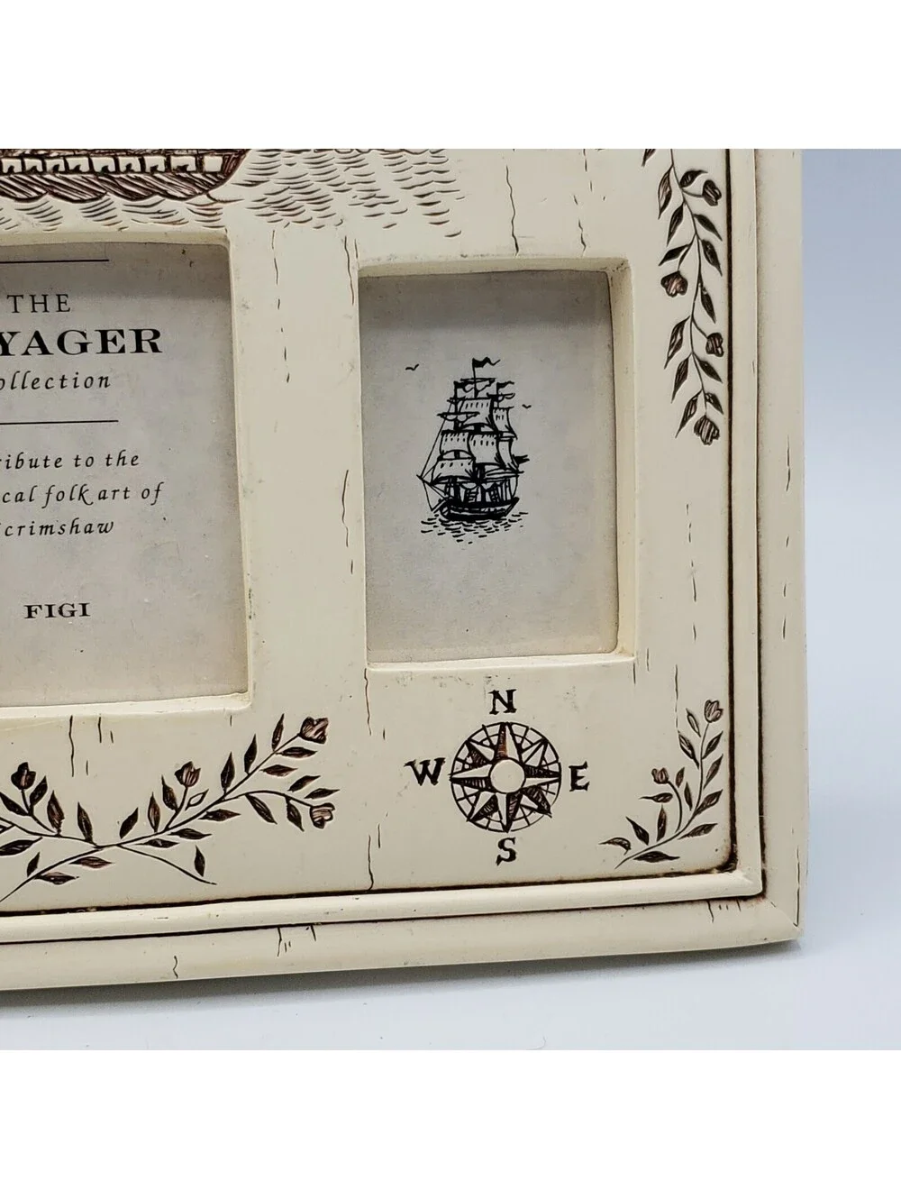 FIGI Nautical Folk Art Faux Scrimshaw 3 Picture Photo Frame Voyager Collection
